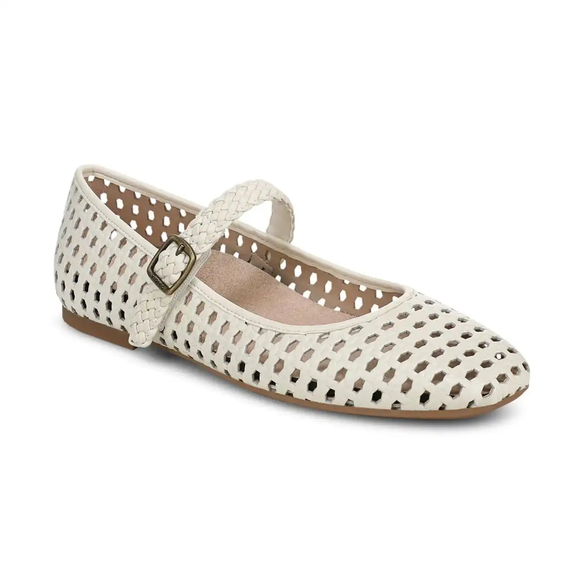 Alameda Woven Mary Jane Flat Ivory Leather