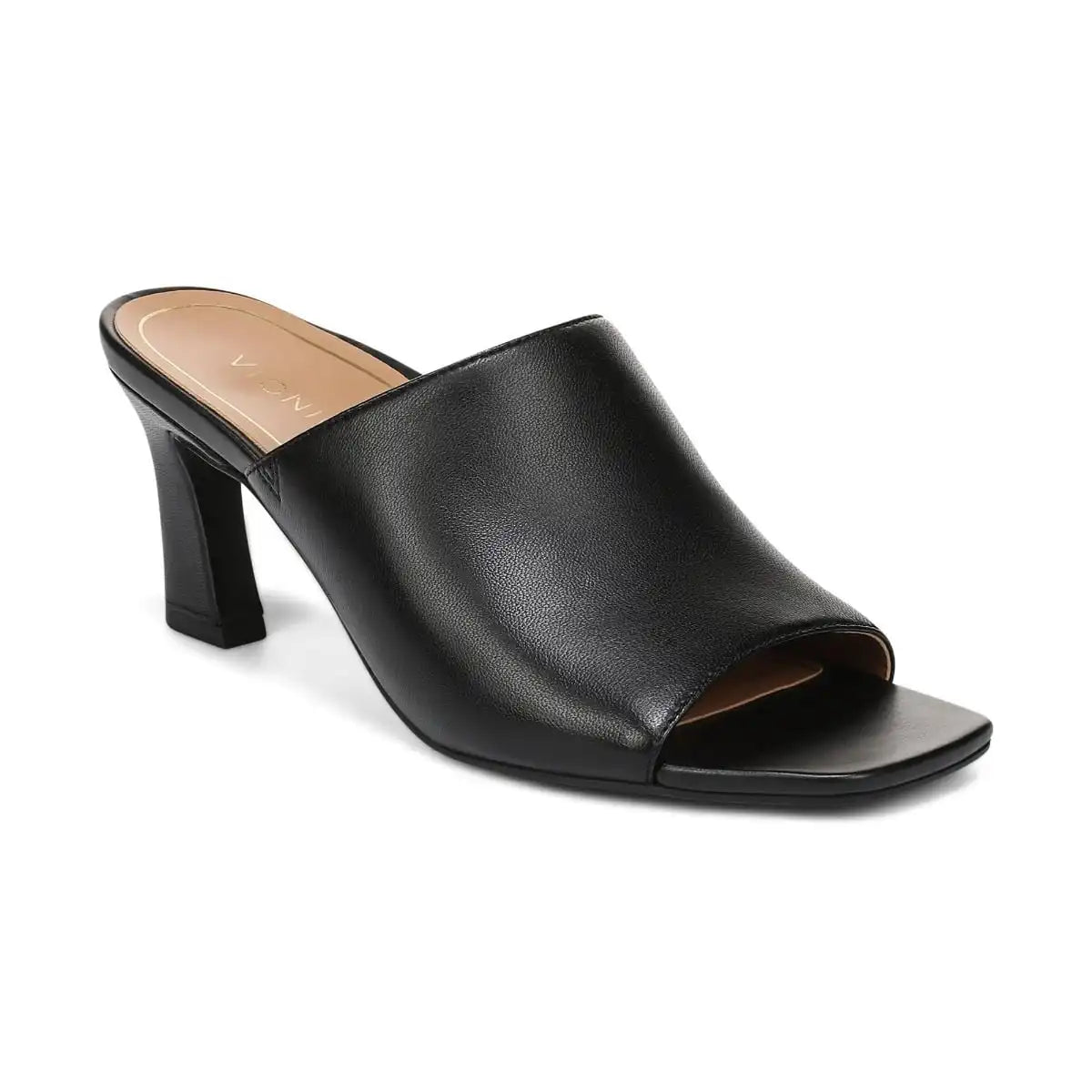 Charlie Heeled Slide Sandal Black Leather