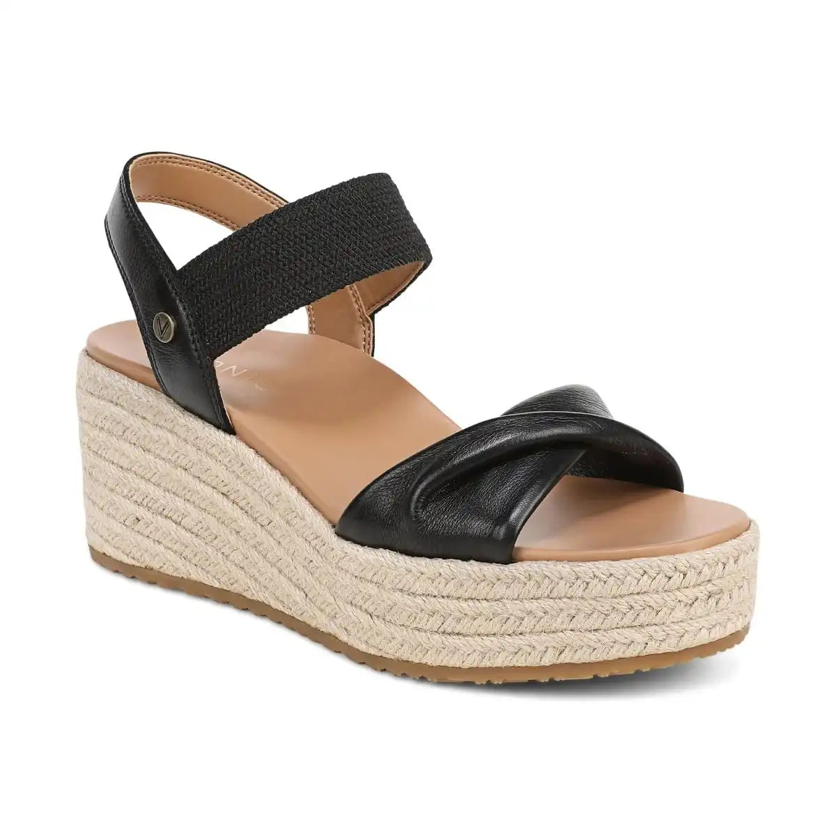 Darla Espadrille Wedge Sandal Black Leather
