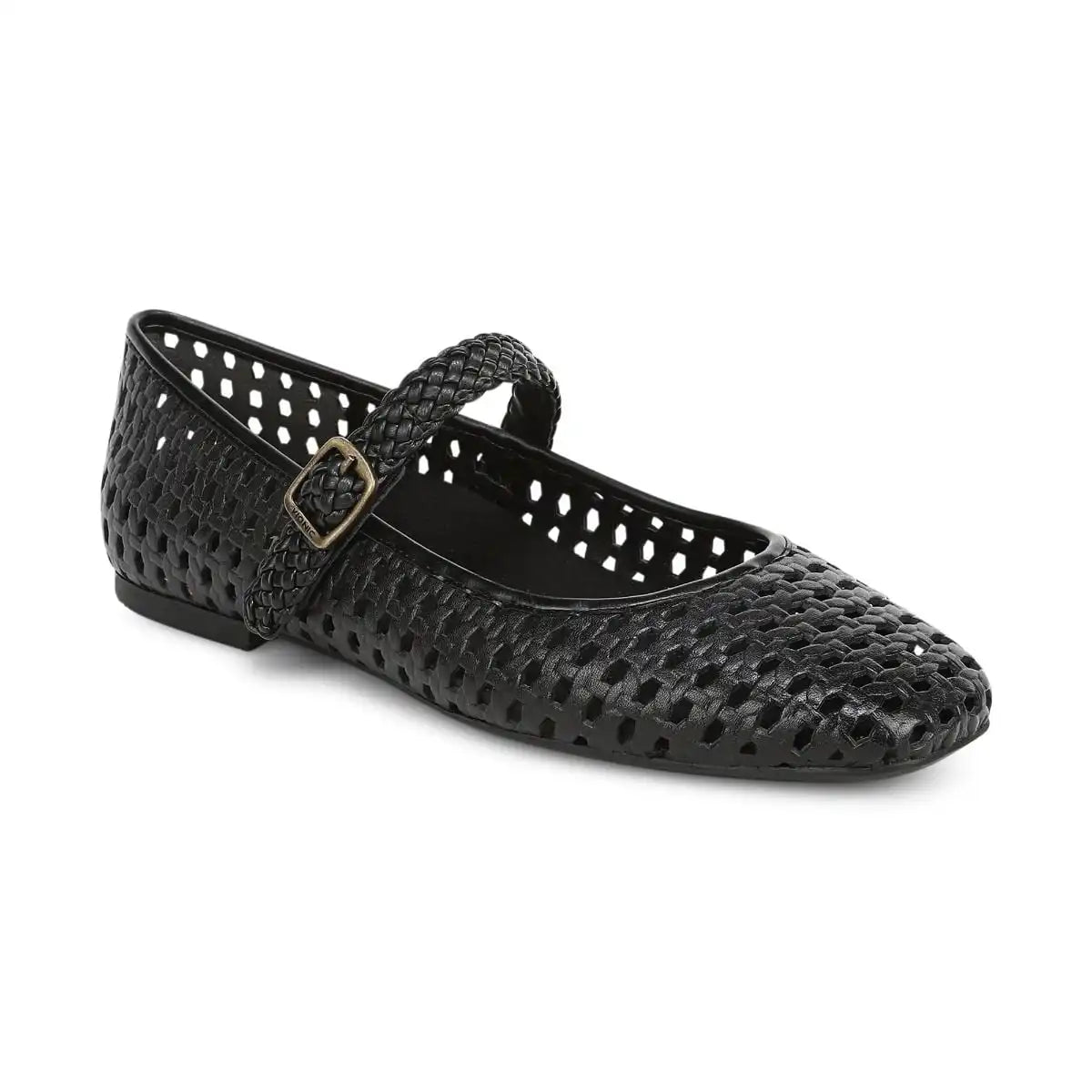 Alameda Woven Mary Jane Flat Black Leather