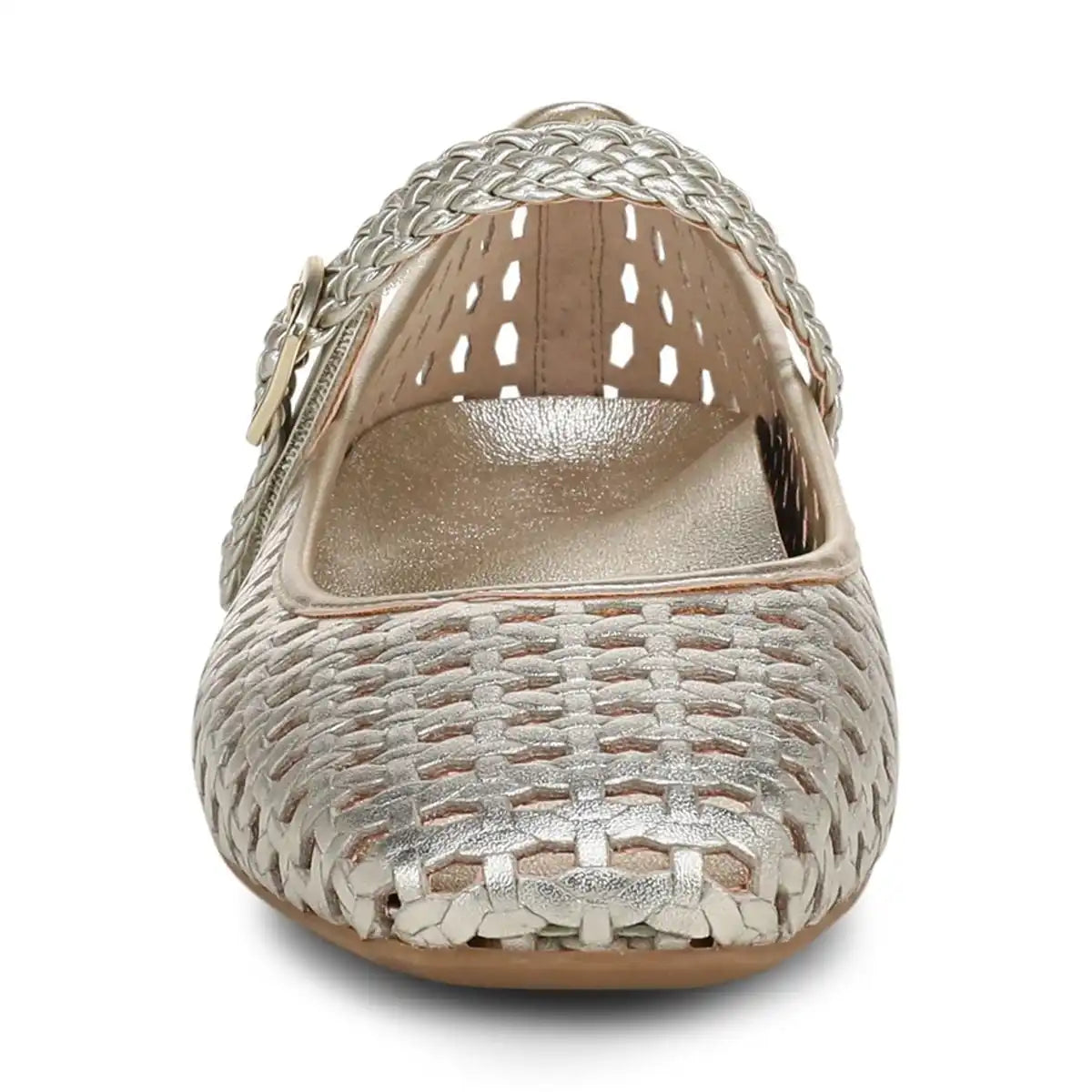 Alameda Woven Mary Jane Flat Gold Leather