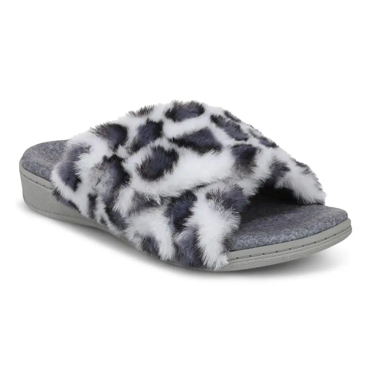 Relax II Slippers White Leopard Print Fur