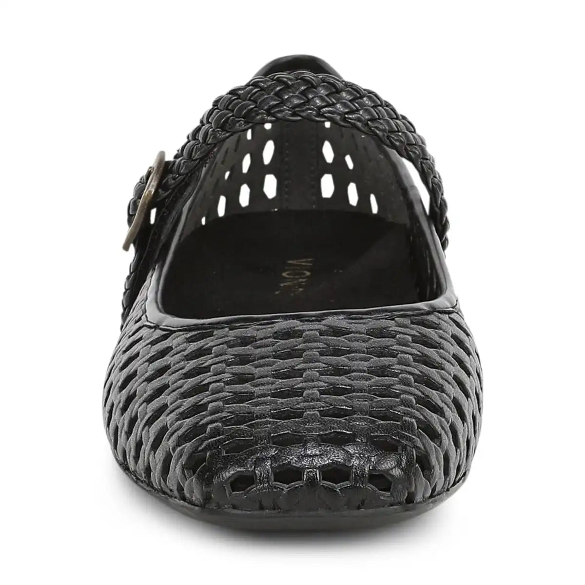 Alameda Woven Mary Jane Flat Black Leather
