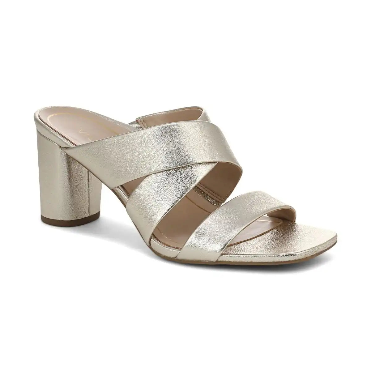Merlot Heeled Slide Sandal Soft Gold Leather