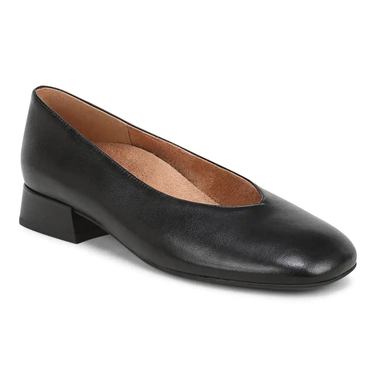 Petra Heeled Ballet Flat Black Leather