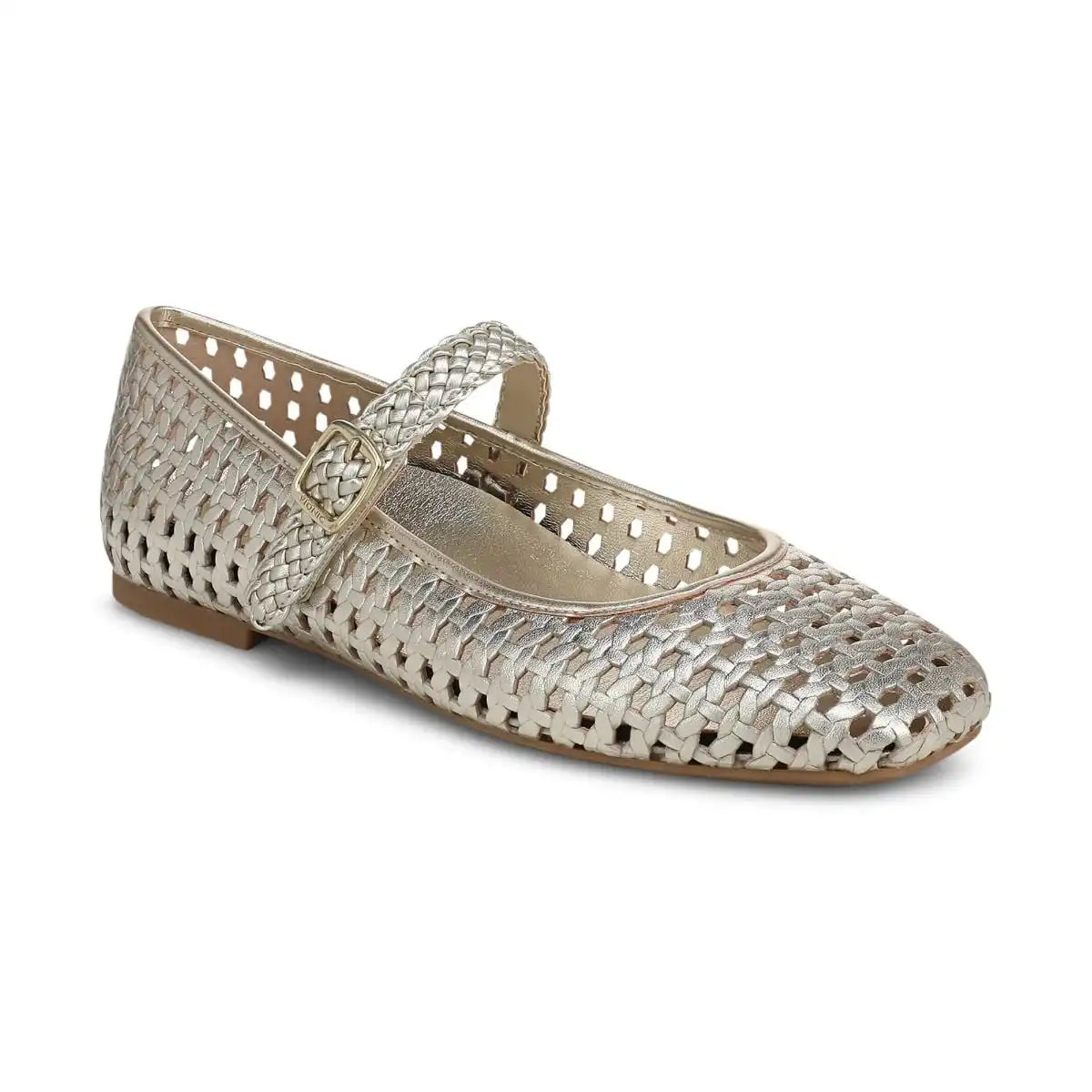 Alameda Woven Mary Jane Flat Gold Leather