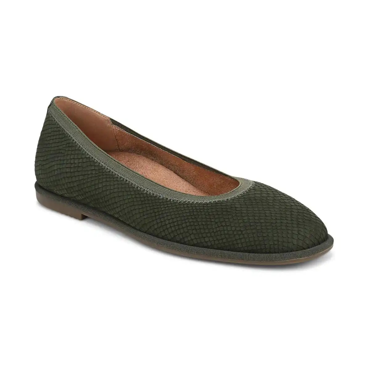 Caroll 2.0 Ballet Flat Olive Moss Snake Embossed Nubuck
