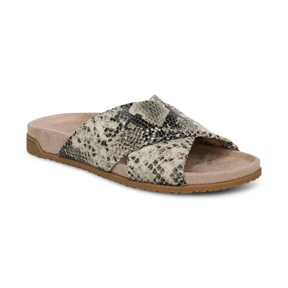 Etna Slide Sandal Cream Snake Print Leather
